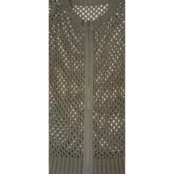 Chic Open Knit Zip Front‎ Cardigan Olive Green Womens Lightweight Layering - Picture 2 of 6